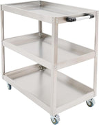 3-Tier Stainless Steel Utility Cart, 440lb Load-Bearing Heavy Duty Service Cart with 4 Locking Wheels, for Kitchen, Garage, Commercial Use