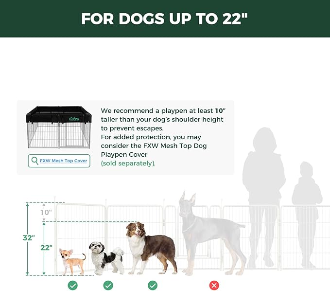 FXW Rollick Unleashed Dog Playpen for Indoor, Yard, RV Camping, 32 inch 48 Panels for Small and Medium Dogs, White│Patented