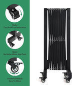 11.5FT Expandable Barricade Gate, Expandable Metal Barricade Gate Alloy Fence with Wheels, Retractable Crowd Control, for Industrial or Residential Use (Black, 11.5FT)