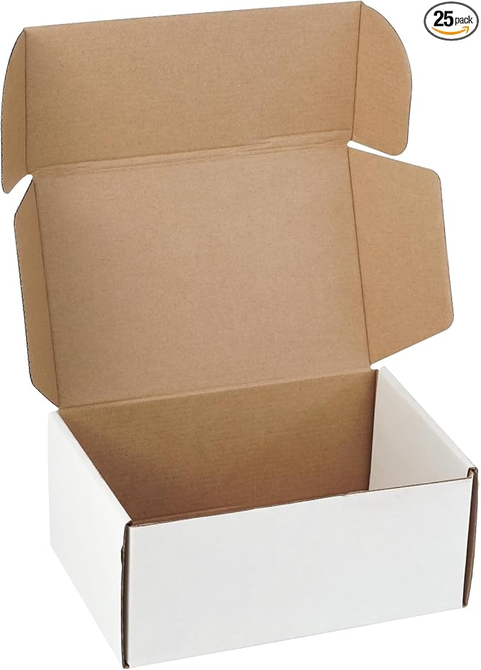 25 Pack 9"x6"x4" inch Small Shipping Boxes White Corrugated Cardboard Box for Small Business, Mailer, Shipping, and Packing