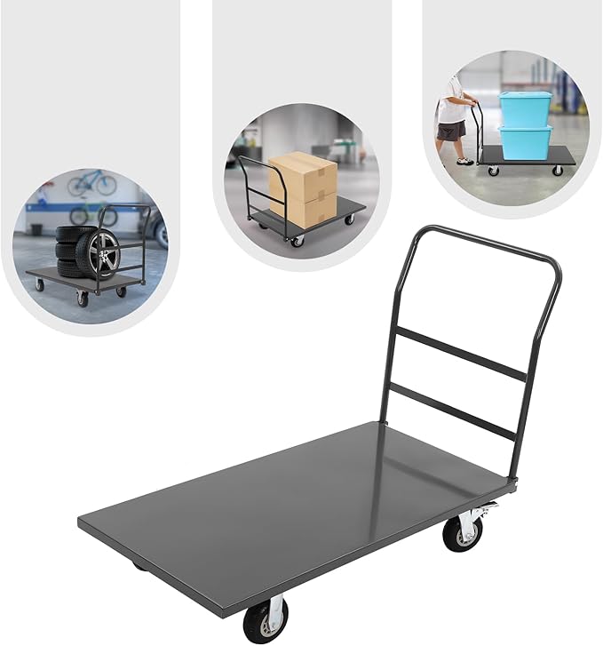 24"x49" Heavy Duty Platform Truck Cart, 2000lbs Capacity Steel Flatbed Cart with Handle & 4 Swivel Wheels, Industrial Utility Steel Hand Push Moving Dolly Cart for Warehouse, Luggage, and Moving