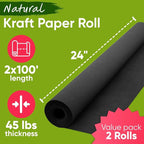 24" x 1200" (100 ft) Black Paper Roll Value Pack, 45 lbs Thickness, Made in USA Colored Kraft Paper for School, Bulletin Board - Odorless, Non-Toxic, Safe for Kids