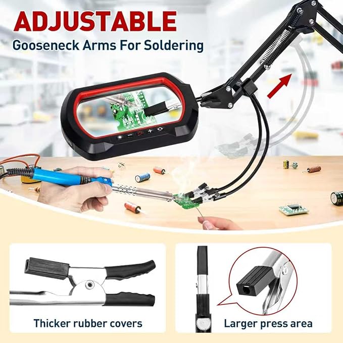 12X Large Desk Magnifying Glass with Light, Extra-Long Arm Rectangular Magnifying Lamp with 4-Way Clamp, 5 Color Dimmable LED Lighted Magnifier for Crafts Soldering Workbench Reading Sewing