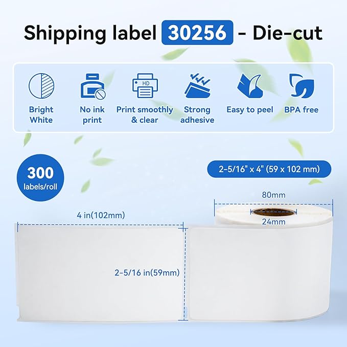 Label KINGDOM 30256 Paper Roll Replace for Dymo Standard Large Shipping Labels 2-5/16'' x 4'' LW White Labels for Label Writer 450 Twin Turbo Duo (59 mm x 102 mm, 300/Roll, 1 Roll)