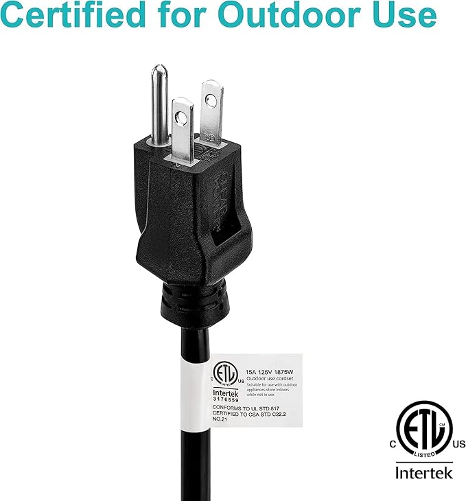 Clear Power 50ft Oil Resistant Heavy Duty Extension Cord 14/3 SJTOW, 3 Prong Grounded Plug, 15-Amp Power Cord for Farms and Ranches, Black, DCOC-0083-DC