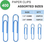 Vinaco Blue Paper Clips, 400PCS Assorted Sizes, 1.3" & 2" Paper Clips, Durable & Rustproof, Coated, Great for Office & School