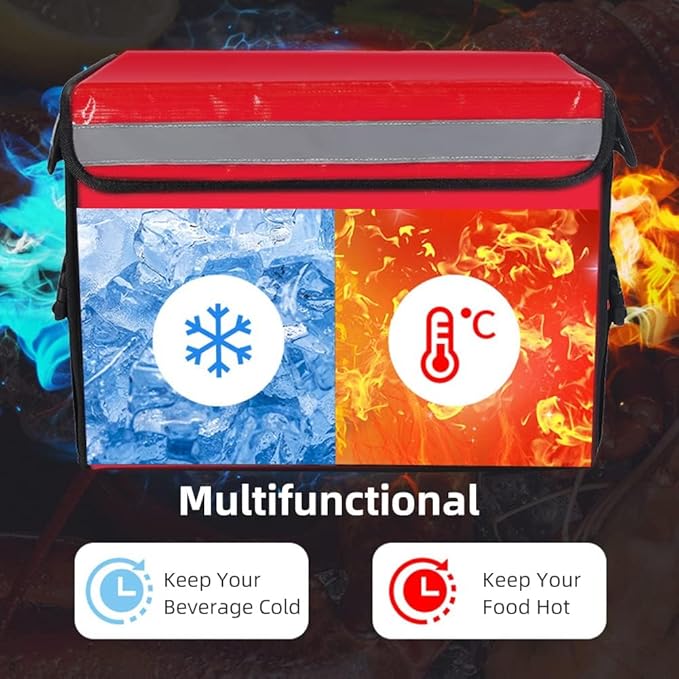 TooCust Red Insulated Bags For Food Delivery 16.5" x 11.4" x 11.8", Commercial Insulated Food Delivery Bag w/Divider, Waterproof & Foldable Catering Bag