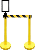 Retractable Stanchion, 6 SPECIALTY Posts + Signframe, 36" Ht, 78" Special Event & Holiday Theme Belt + Bonus Replacement Cassettes + Wall Receiver (YEL Post/Blk&Yel Belt)