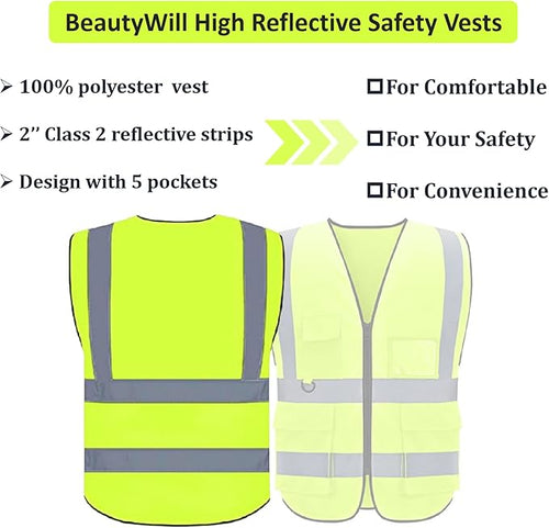 10 Pack Safety Vest Custom Logo Class2 High Visibility Reflective Vest with 5 Pockets Construction Security Work Vest ANSI/ISEA Standards（Yellow，4XL ）