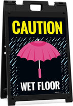 Caution Wet Floor Umbrella Sidewalk Sign Kit, 18x24 Inches, with A Frame Stand, Made in USA