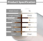PSBM Stretch Wrap, 4 Pack, 15 Inch x 2000 Feet, 60 Gauge, Clear Plastic Cling, Cast Hand Stretch Film Rolls for Packaging Moving Packing Pallets