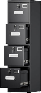 Aobabo 4 Drawer File Cabinet, Metal Filing Cabinet with Lock for Office Letter/Legal Size,Black,Required-Assembly