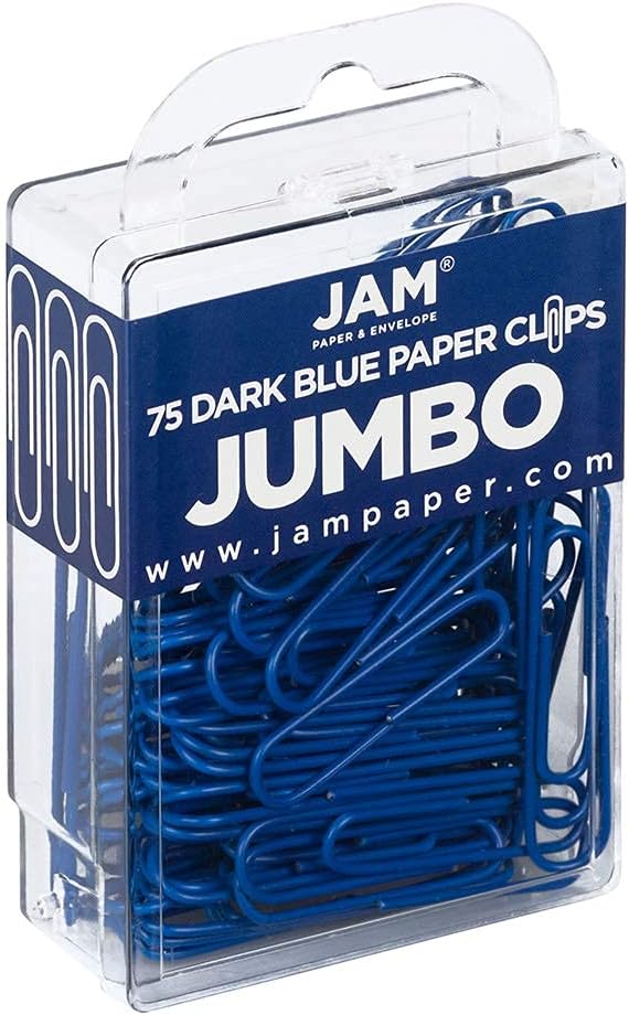 JAM PAPER Colorful Jumbo Paper Clips - Large 2 Inch - Dark Blue Paperclips - 75/Pack