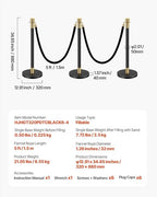 VEVOR Stanchions and Velvet Ropes, 6 Pcs Crowd Control Barriers with 4 Black Velvet Ropes, Stainless Steel Stanchion Post Queue with Sand Injection Hollow Base for Theater, Wedding, Party Supplies