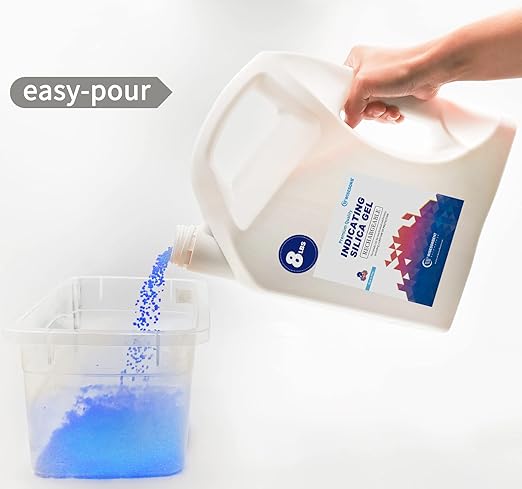 [Net Weight 40LBS] Blue Indicating Silica Gel Beads Desiccants - Rechargeable Desiccant Beads Silica Beads (Blue to Pink, 5 Packs of 8LBS)