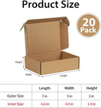 Trwcrt Shipping Boxes 7x5x2 Set of 20, Corrugated Cardboard Box for Packing Small Business, Brown
