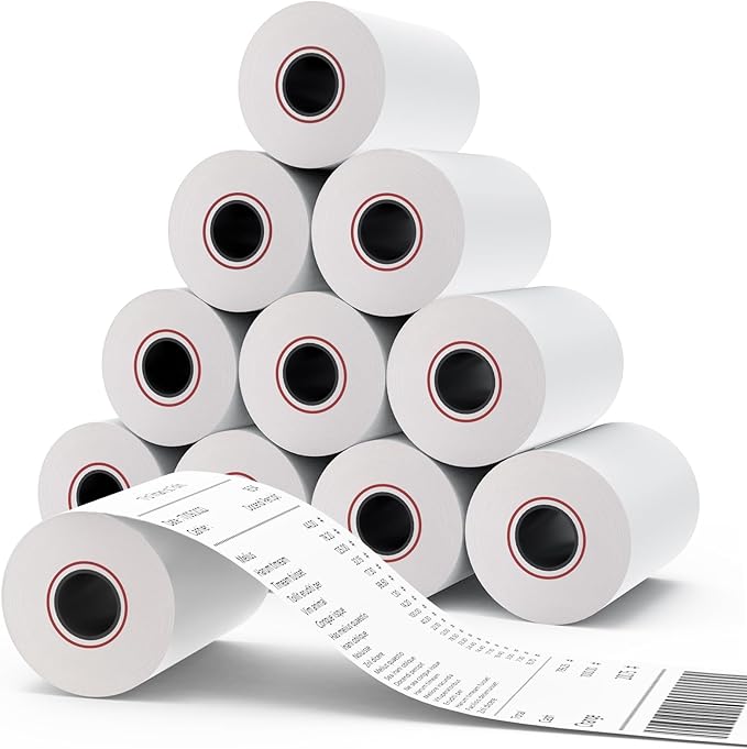 MFLABEL® 10 Rolls Thermal Paper (2 1/4" x 85') - POS Receipt Rolls for Cash Register, Credit Card Terminal, Square Reader, Clover & More | High-Sensitivity 48g Thermal Paper, BPA-Free, Sharp Print