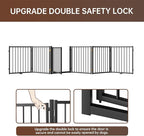 6 Panels Full Metal Freestanding Dog Gates with Door, 120” W x 24” H Folding Pet Gate Fence with Support Feet for Indoor,Stairs, Hallways and Doorways(Black)