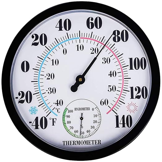 Indoor Outdoor Thermometer Hygrometer, Lirches Outdoor Thermometer Large Numbers, Decorative Outdoor Thermometers for Patio, No Battery Needed Wall Thermometer Round 10" in Diameter