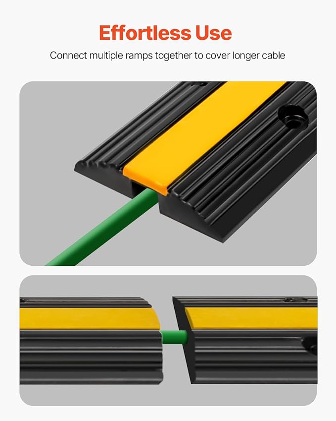 VEVOR 4 Pack of 1-Channel Rubber Cable Protector Ramps Heavy Duty 22046Lbs Load Capacity Cable Wire Cord Cover Ramp Speed Bump Driveway Hose Cable Ramp Protective Cover