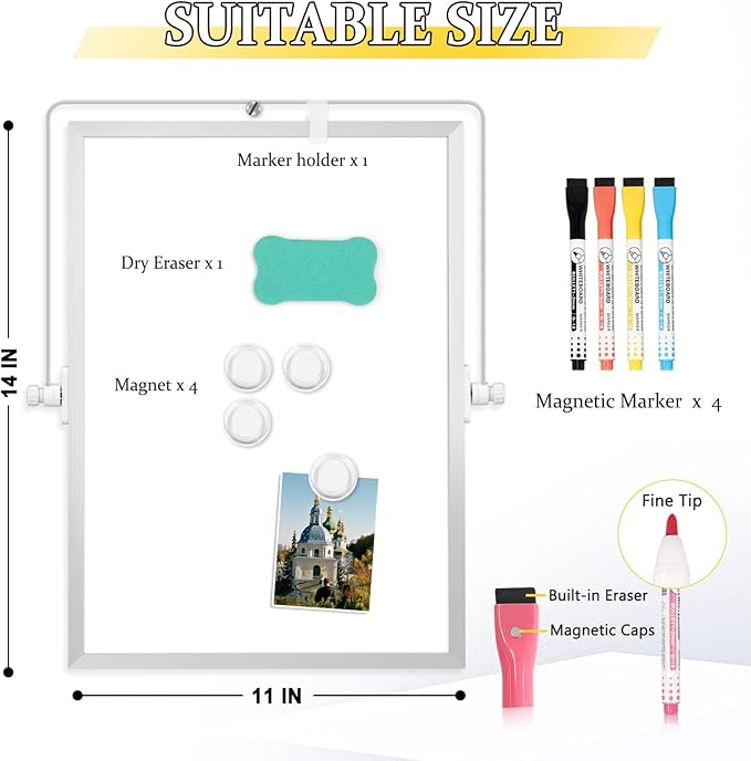 Dry Erase Magnetic White Board, 11" x 14" Double-Sided Desktop Whiteboard with Stand, Portable Small Whiteboard Set for Drawing, Office, Home, School