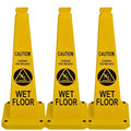 BESEA Caution Wet Floor Sign 3 Pack, 28" Heavy Duty Safety Cone with Weighted Base, Yellow 4-Sided Bilingual Warning Sign, Non-Slip Floor Safety Cone for Restaurants, Stores, Schools, Hotels