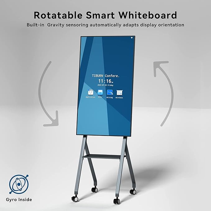 TIBURN Flip Board 55" S2 Smart Board, 4K UHD Smart Whiteboard with TIBURN HQ Eyes S2 Auto Framing Camera, Rotating Adaptive Smart Board, Digital Board for Home and Business with Stand