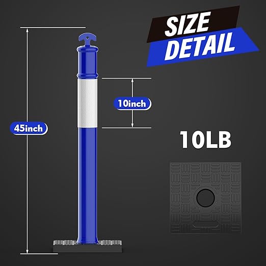 RoadHero 45 Inch Delineator Post with Rubber Base, Heavy Duty Blue Traffic Delineator Posts Cones with Reflective Collars for Parking Lots, Road Safety, Construction Events 3 Pack