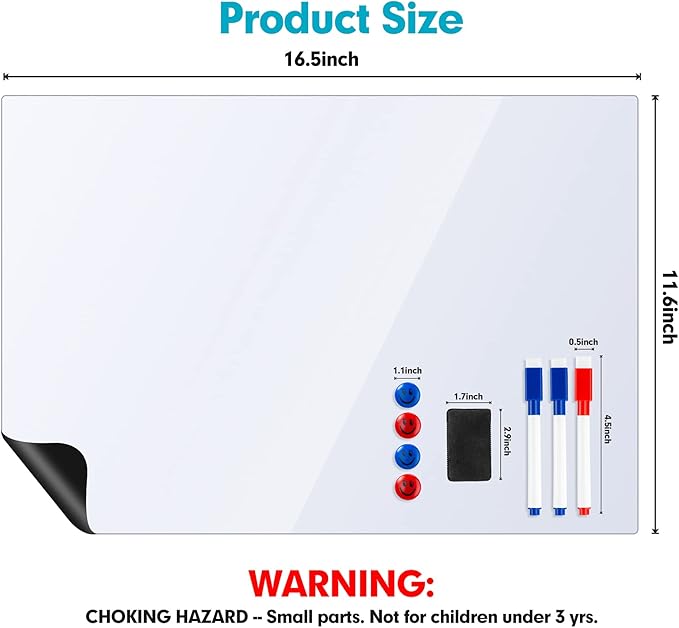 Magnetic Whiteboard for Fridge, 2 Pack 12x16 Inch Dry Erase Board for Refrigerator, Kitchen Organizer & Planner with 3 Markers, Eraser & 4 Magnets
