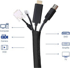 1/2"-10ft*2pcs Black/White Cable Sleeve - Protects Cords from Pets & Organizes Wires - Modern Style - Polyester Material - Flame Retardant - Easy to Use & Cut (Black, 10ft-1/2inch)