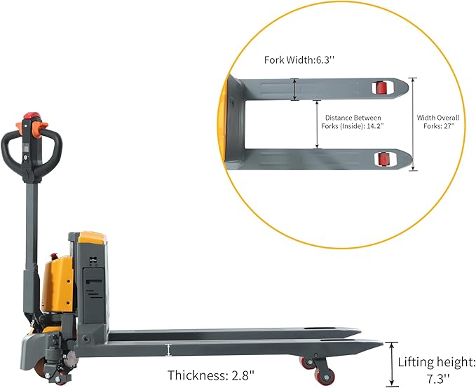 Tory Carrier Electric Pallet Jack Truck 3300lbs Capacity Lithium Electric Pallet Trucks 48" x 27" Fork Size Li-ion Battery Pallet Lift with Extra Battery-Yellow