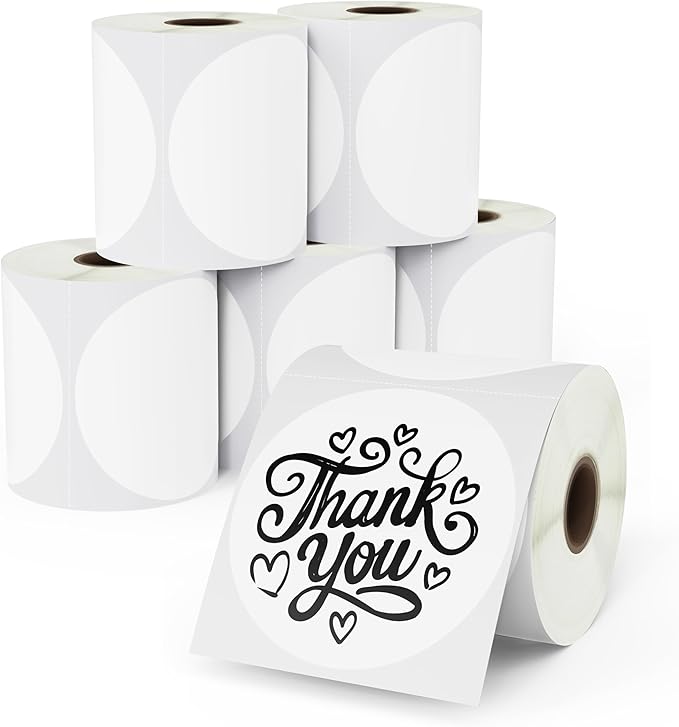 BETCKEY - 3 Inch/76 mm Round Removable Film Label - Durable Waterproof - Compatible with Zebra & More Label Printer, Perforated [6 Rolls, 8280 Labels]