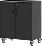 Metal Storage Cabinet with Wheels, Lockable Garage Storage Cabinet with Doors and Shelves, Rolling Tool Cabinet, Assembly Required, Black