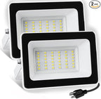 UFOND 3000 Lumen LED Flood Lights, Outdoor Waterproof Security Lights, 30W Floodlight with Plug, Adjustable Heads (2 Pack)