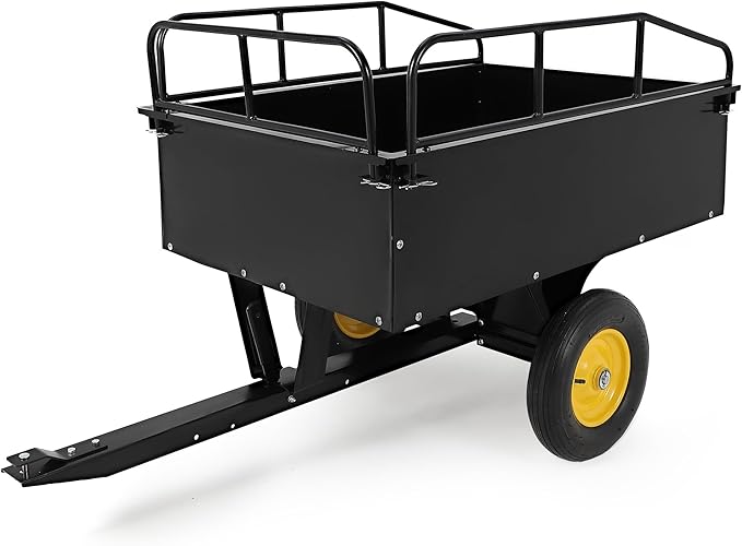 GAOMON Heavy Duty ATV Trailer Tow Behind Dump Cart, 17 Cu.Ft. 750Lbs Capacity, Pull Behind Steel Yard Wagon Dump Trailer for Tractor Lawn Mower Garden