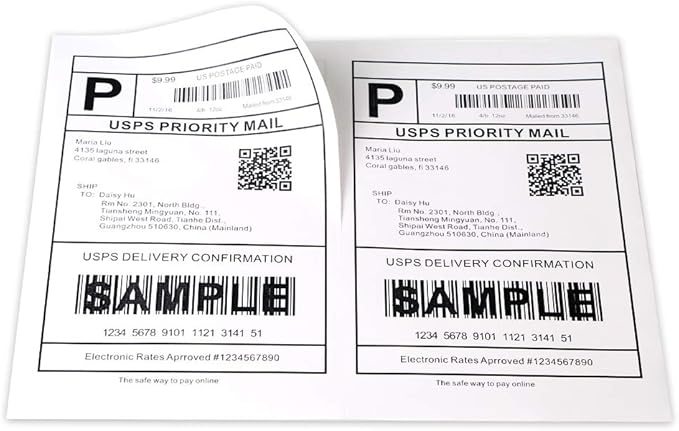 [100 Sheets; 200 Labels] Half Sheet Self Adhesive Shipping Label for Laser & Inkjet Printers, 2 Per Page Self Adhesive Mailing Labels – White 8.5'' x 5.5''