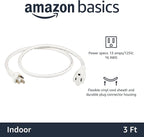 Amazon Basics Extension Cord, 3 Ft, 3 Prong Outlet Extender, Indoor Extension Cord, 13 Amps, 125V, White