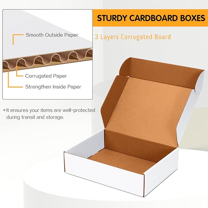12x9x3 inch Shipping Boxes Set of 20, White Corrugated Cardboard Box Literature Mailer for Mailing Packing Moving and Storage