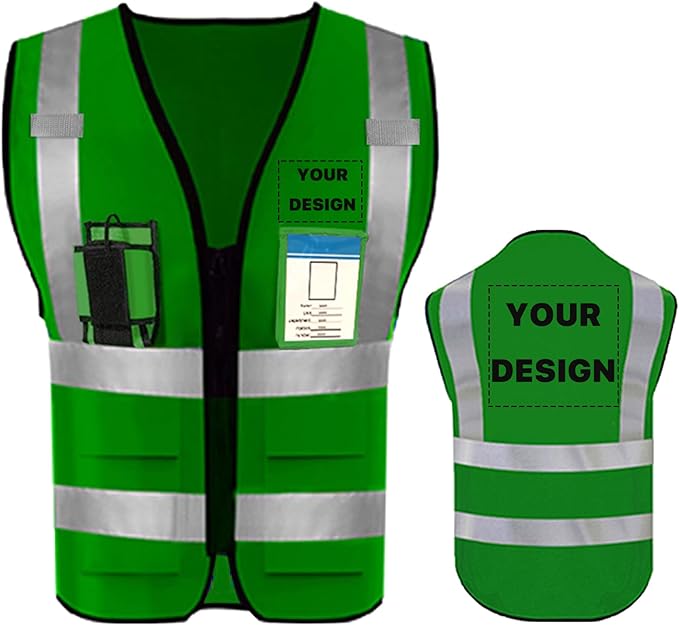 YOWESHOP High Reflective Visibility Safety Vest with Pockets and Zipper Custom Your Logo Safety Workwear