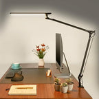 UPLIFTDESK E7 LED Desk Lamp with Clamp, Black Lamp with Silver Base