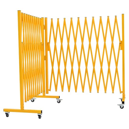 GYMTIME Expandable Metal Barricade Gate, Portable Safety Barrier with Casters, Folding Security Gate, Mobile Retractable Fence, 0-180 Degree Rotating, 23.6 Feet, Yellow