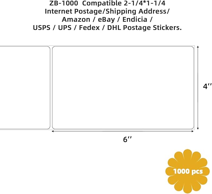 1000 Pcs 3" Core 4"x6" 3-Proof Industrial Direct Thermal Labels Compatible for Zebra 220Xi4 ZT510 ZT & Xi &ZM Series Datamax NATO Intermec Thermal Printer Commercial Grade No Ribbon Needed