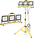 LED Work Lights with Stand: 3 Head Adjustable Work Light with Individual Switch, IP66 Waterproof Foldable Outdoor Tripod Light for Job Site Construction Lighting, Tool Gifts for Men