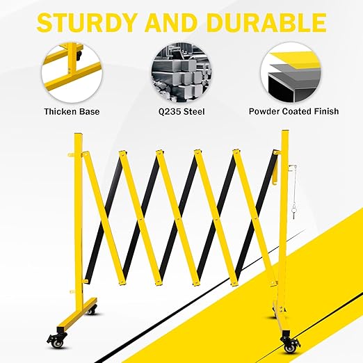 17FT Traffic Barricade with Casters, Metal Expandable Barricade, Folding Security Gate, Retractable Fence Outdoor Barricade Fence for Construction Area, Traffic Control(4pc)