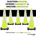 3 Pack 28" Inch Lime Traffic Safety Cones with Dual Reflective Collars - High Visibility Industrial Pylons Traffic Cones for Road, Parking Lots, Driving, Construction