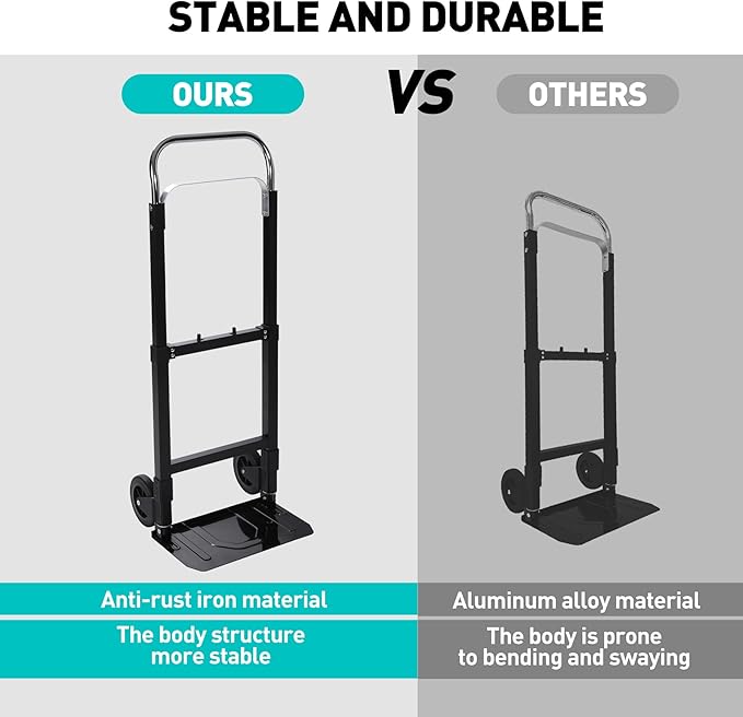 RedSwing Dolly Cart Folding Hand Truck, Portable Convertible Dolly Heavy Duty, Foldable Collapsible Cart for Moving Luggages, Warehouse, Office, Home, 180Lbs Load Capacity