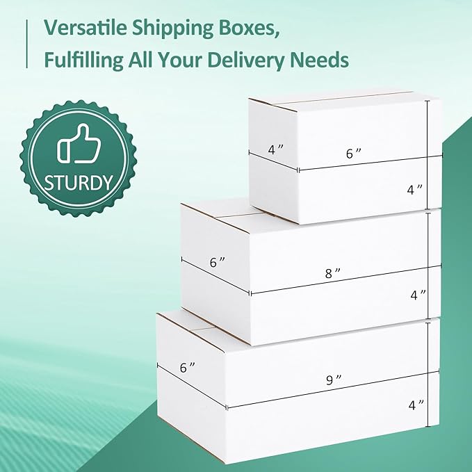 Eupako 30 Pack Small Shipping Boxes Assorted Sizes, White Corrugated Box Mailers, Cardboard Boxes for Packaging Small Business, Mailing, 6x4x4 & 8x6x4 & 9x6x4 10 PCS Each Small Boxes