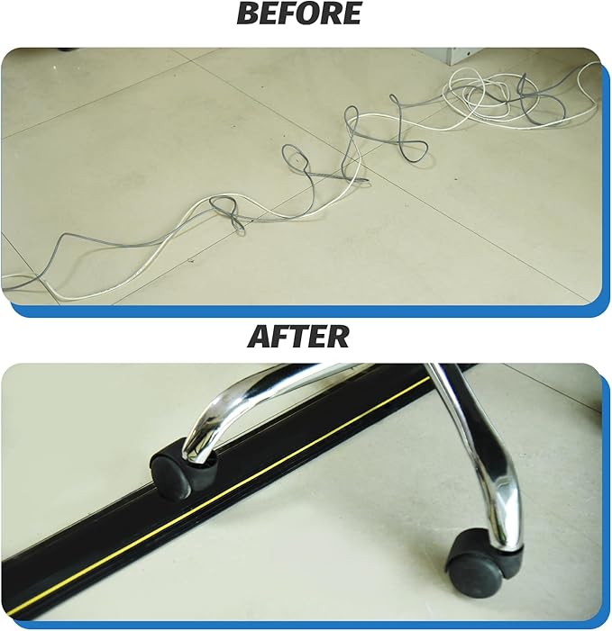 6.5FT Heavy Duty PVC Floor Cable Cover, Floor Cord Cover, Cable Protector Protect Wire for Indoor and Outdoor Cable Cavity = 0.94" (W) x 0.4" (H)(3 Channels