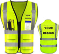YOWESHOP High Reflective Visibility Safety Vest with Pockets and Zipper Custom Your Logo Safety Workwear