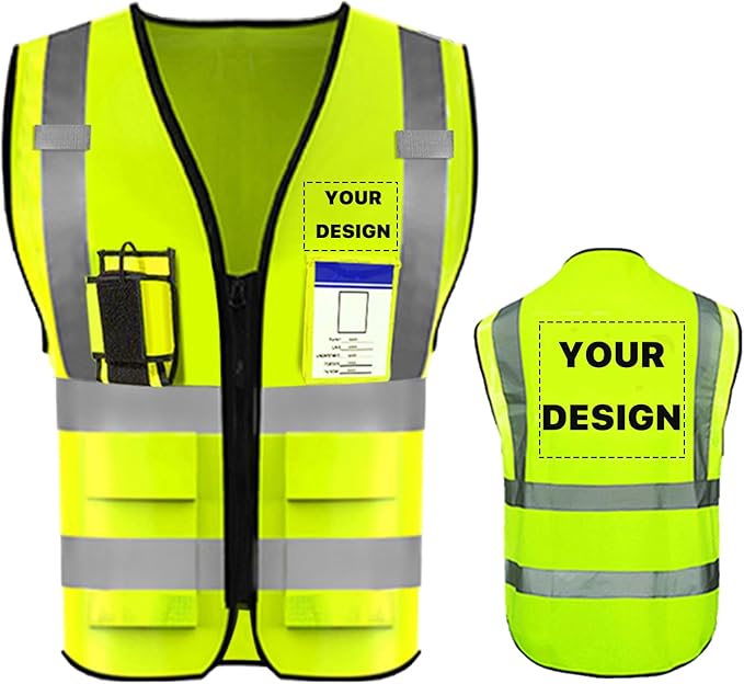 YOWESHOP High Reflective Visibility Safety Vest with Pockets and Zipper Custom Your Logo Safety Workwear